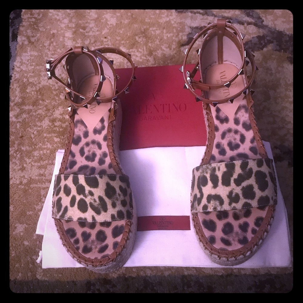 Valentino Leopard Print Espadrilles with Tan Straps